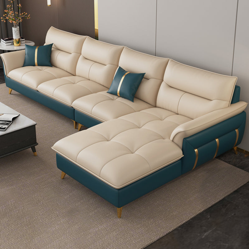 Genuine Leather Sectional Sofa 35.82" High Cream Sofa with Cushion Back