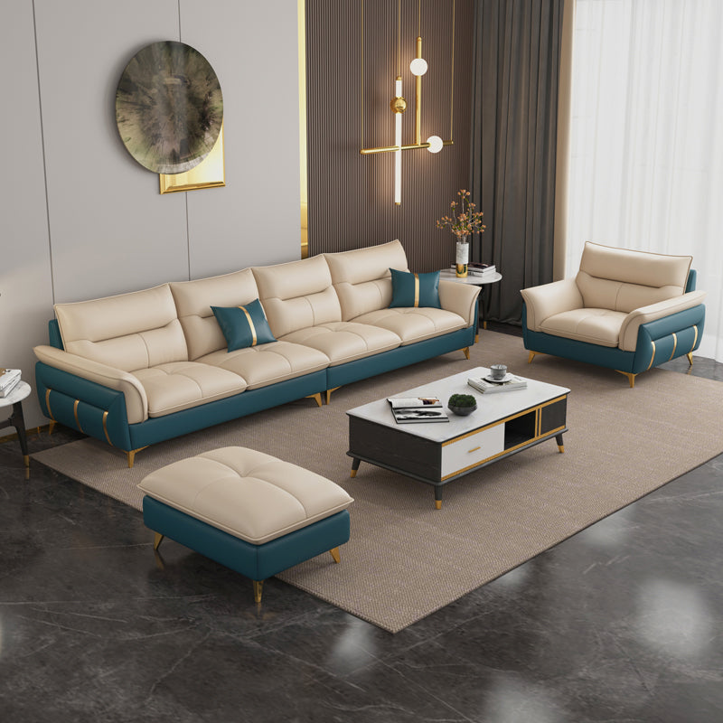 Genuine Leather Sectional Sofa 35.82" High Cream Sofa with Cushion Back