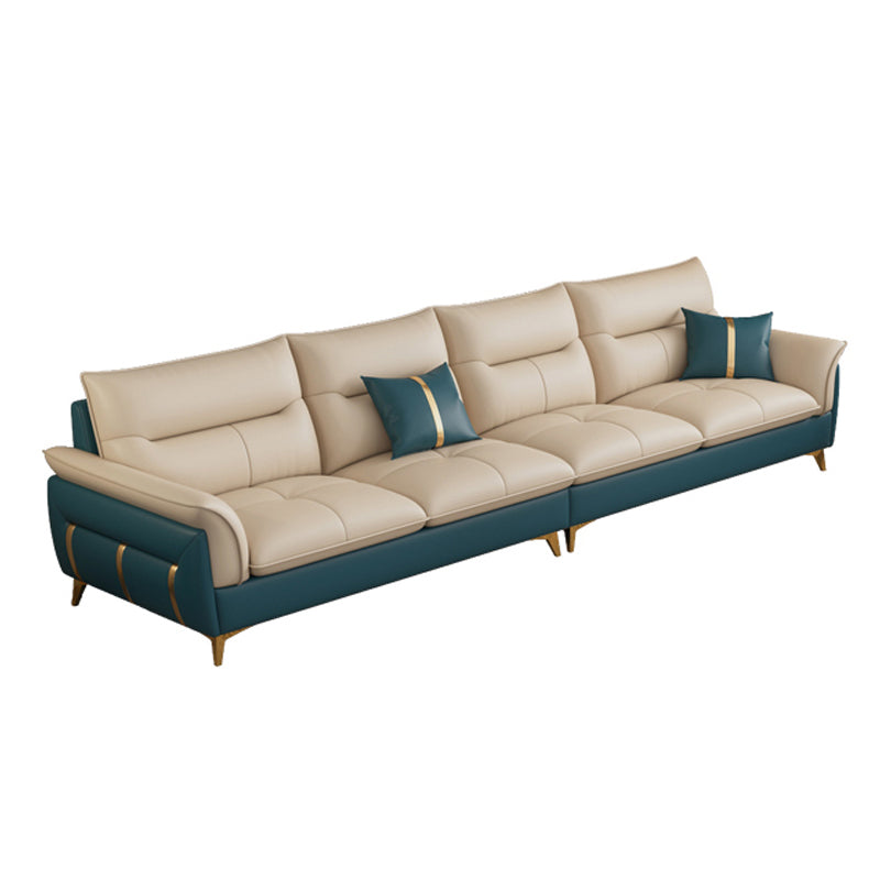 Genuine Leather Sectional Sofa 35.82" High Cream Sofa with Cushion Back