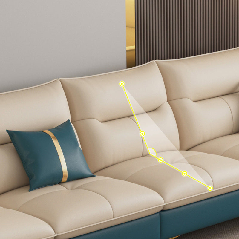 Genuine Leather Sectional Sofa 35.82" High Cream Sofa with Cushion Back