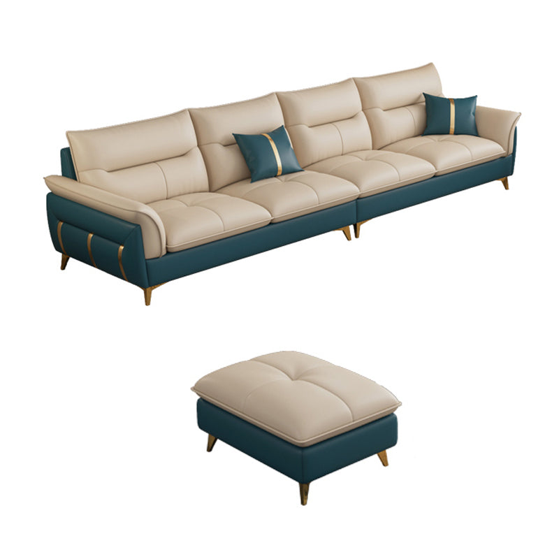 Genuine Leather Sectional Sofa 35.82" High Cream Sofa with Cushion Back