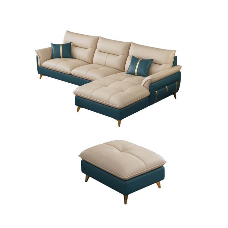 Genuine Leather Sectional Sofa 35.82" High Cream Sofa with Cushion Back