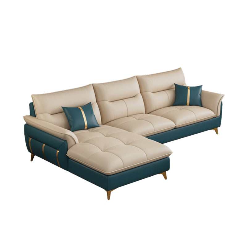 Genuine Leather Sectional Sofa 35.82" High Cream Sofa with Cushion Back