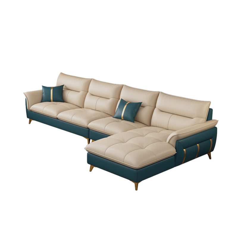 Genuine Leather Sectional Sofa 35.82" High Cream Sofa with Cushion Back