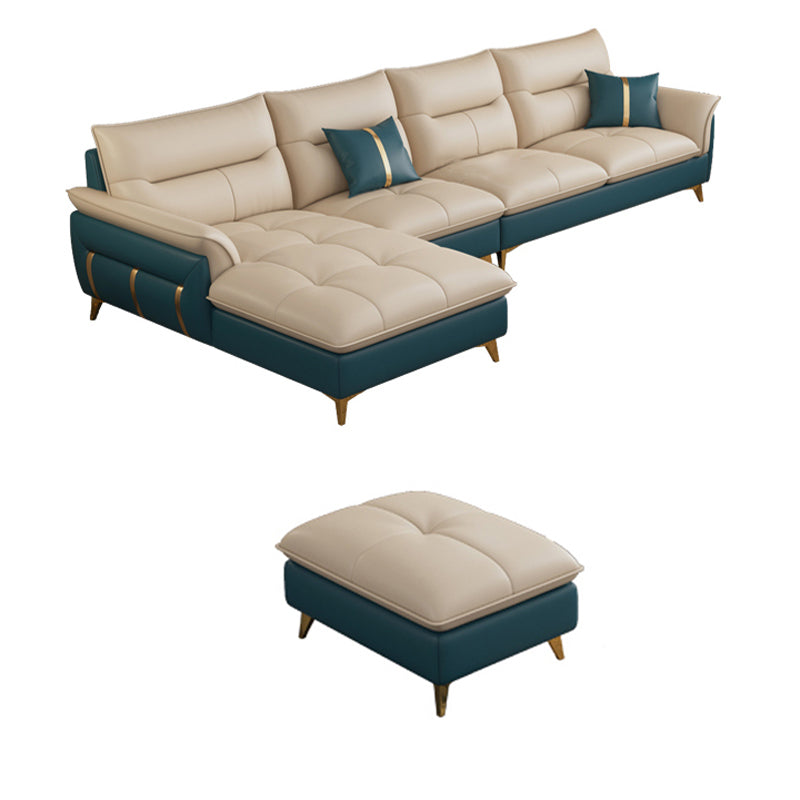 Genuine Leather Sectional Sofa 35.82" High Cream Sofa with Cushion Back