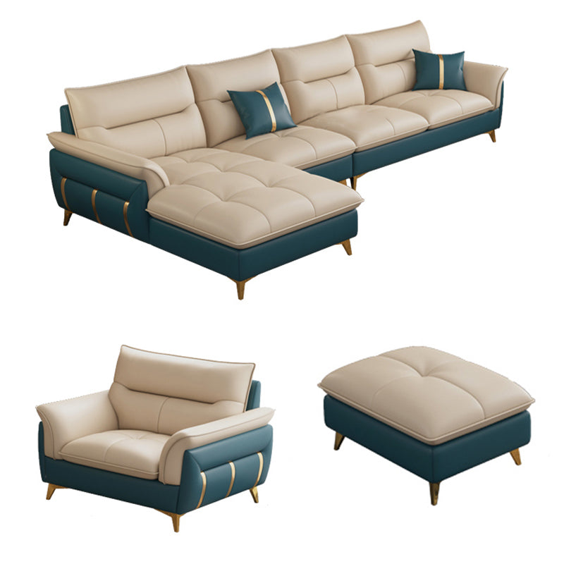 Genuine Leather Sectional Sofa 35.82" High Cream Sofa with Cushion Back