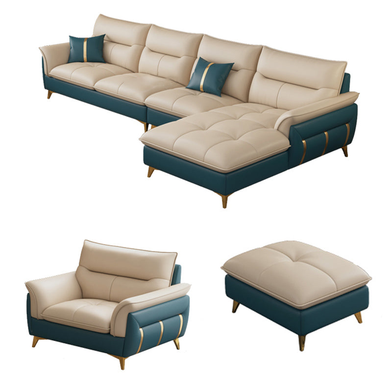 Genuine Leather Sectional Sofa 35.82" High Cream Sofa with Cushion Back