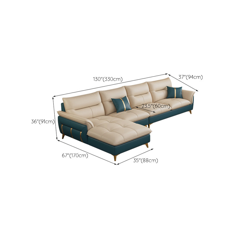 Genuine Leather Sectional Sofa 35.82" High Cream Sofa with Cushion Back