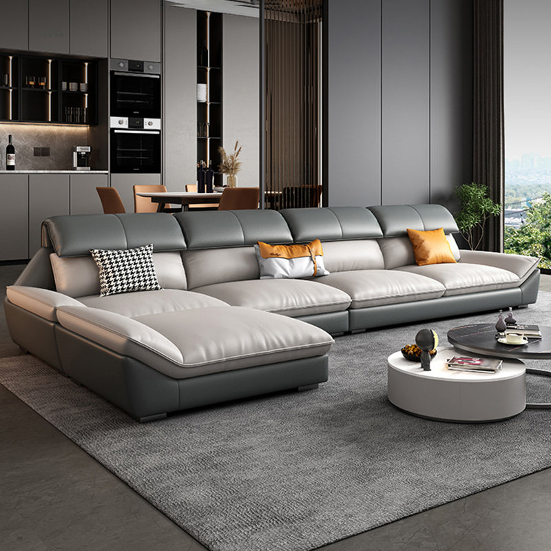 Faux Leather Sectional Sofa Light-grey Stain-Resistant Sofa for Living Room