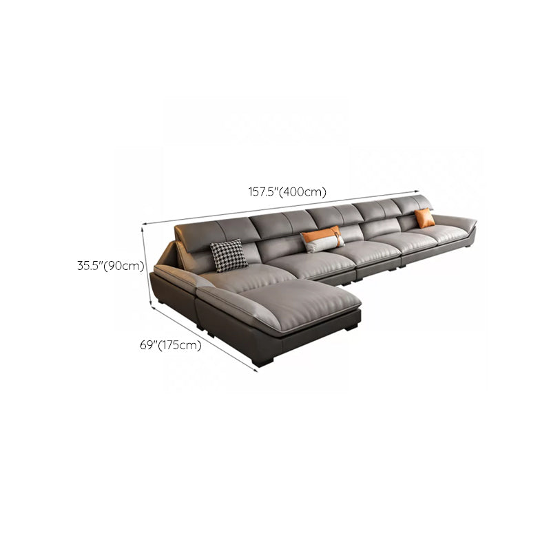 Faux Leather Sectional Sofa Light-grey Stain-Resistant Sofa for Living Room
