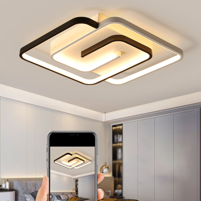 LED Modern Metal Flush Mount Linear Shape Ceiling Light with Acrylic Shade for Bedroom
