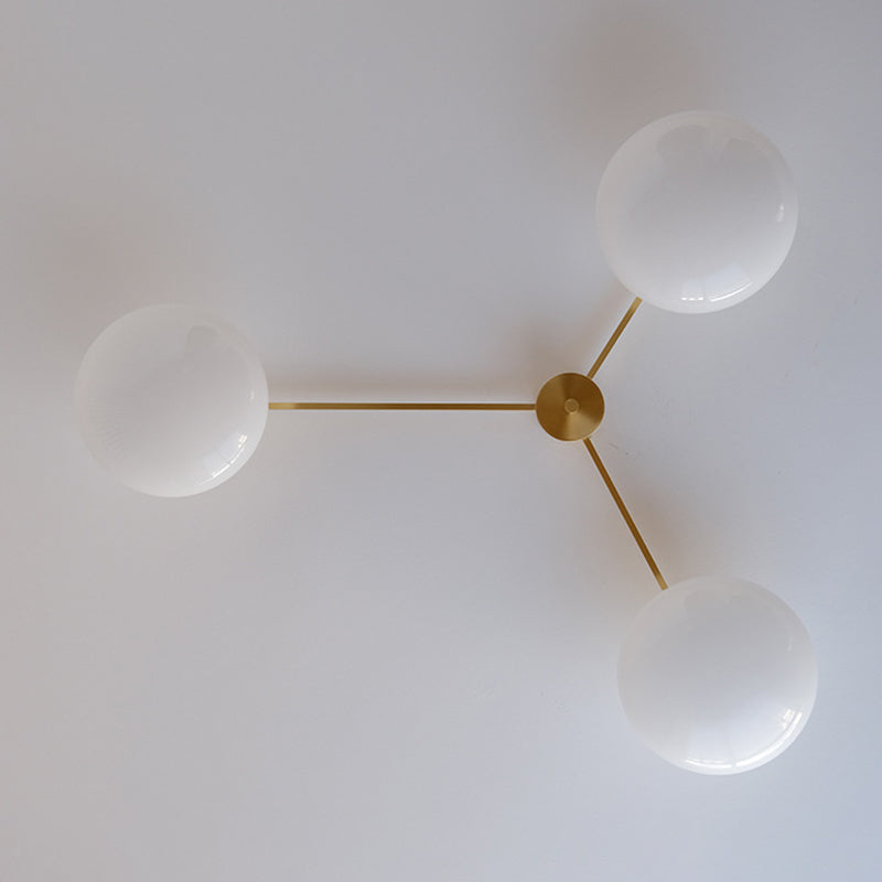 White Glass Flush Mount Lighting Contemporary Metal Ceiling Light for Home