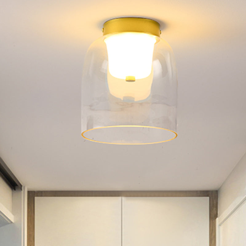Modern Metal Flush Mount Geometric Shape Ceiling Lamp with Glass Shade for Living Room