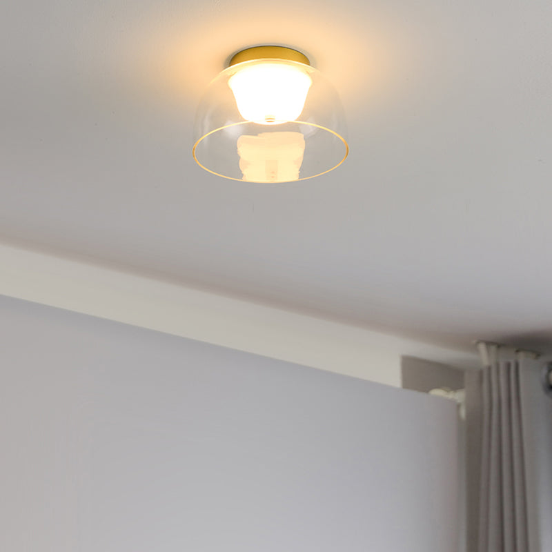 Modern Metal Flush Mount Geometric Shape Ceiling Lamp with Glass Shade for Living Room
