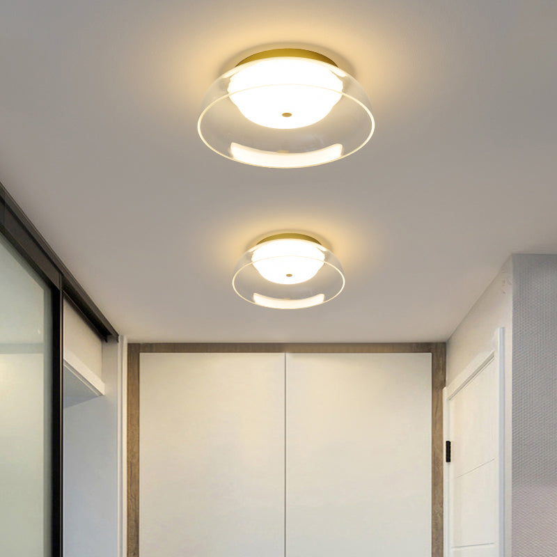 Modern Metal Flush Mount Geometric Shape Ceiling Lamp with Glass Shade for Living Room