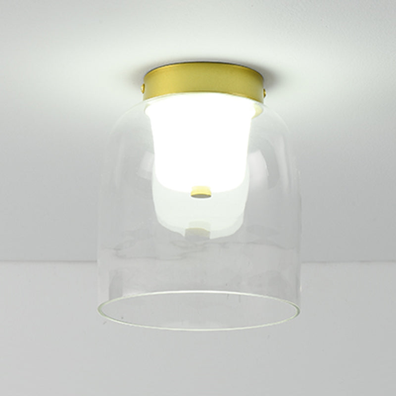 Modern Metal Flush Mount Geometric Shape Ceiling Lamp with Glass Shade for Living Room