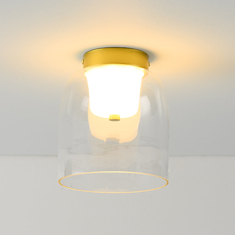 Modern Metal Flush Mount Geometric Shape Ceiling Lamp with Glass Shade for Living Room