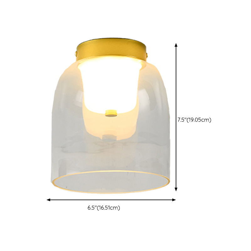 Modern Metal Flush Mount Geometric Shape Ceiling Lamp with Glass Shade for Living Room