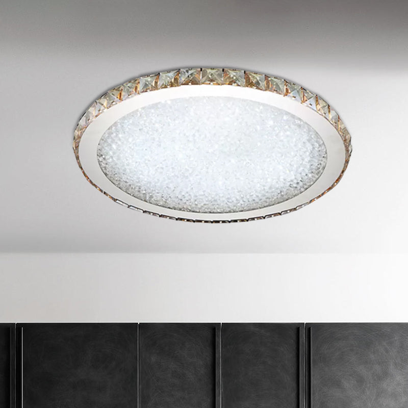 Plafonnier circulaire moderne à 1 lumière en cristal clair/ambre de 8,5"/14"/18" de large, luminaire de plafond à LED en lumière chaude/blanche