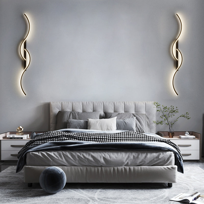 Linear Shape Metal Wall Light Modern Style 2 Lights Wall Light Sconce in Black