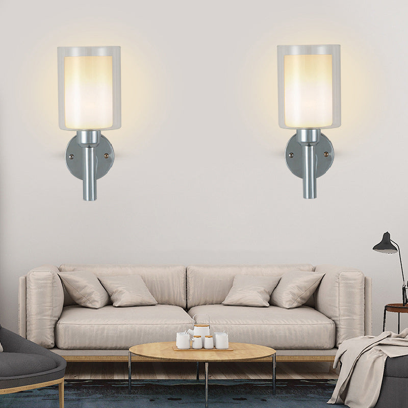 Minimalism Wall Sconce Cylinder-Shade Wall Light Fixture with Glass for Bedroom