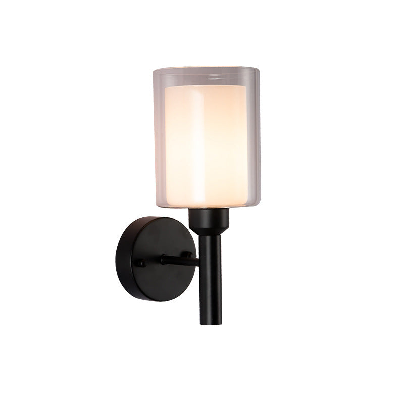 Minimalism Wall Sconce Cylinder-Shade Wall Light Fixture with Glass for Bedroom