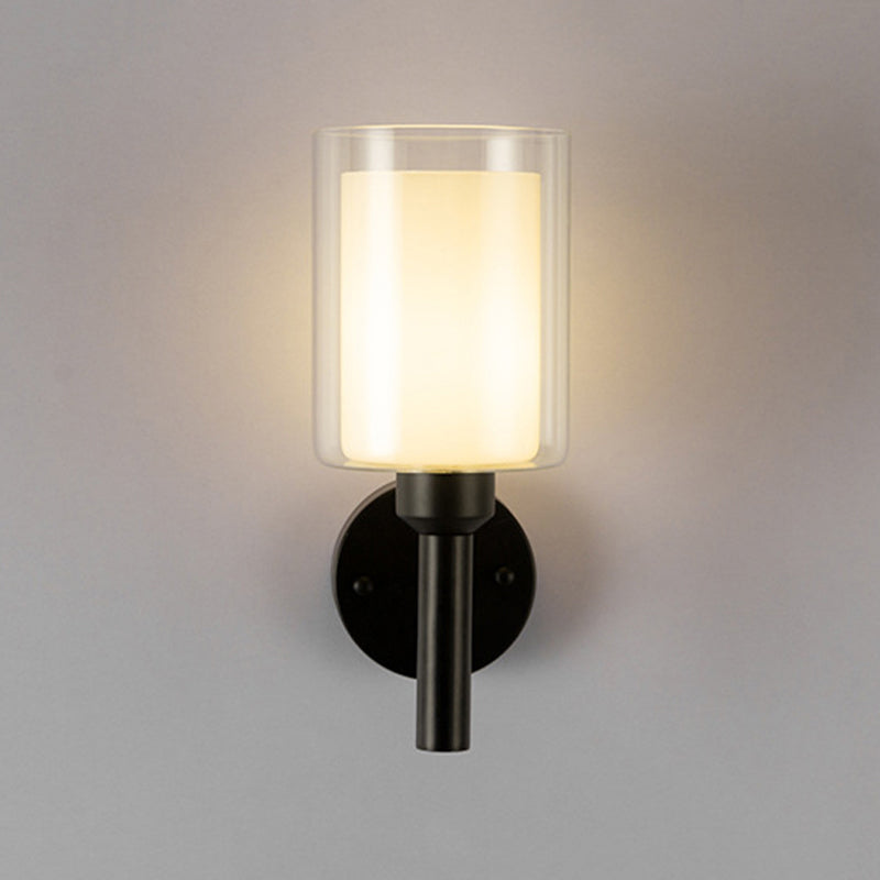 Minimalism Wall Sconce Cylinder-Shade Wall Light Fixture with Glass for Bedroom