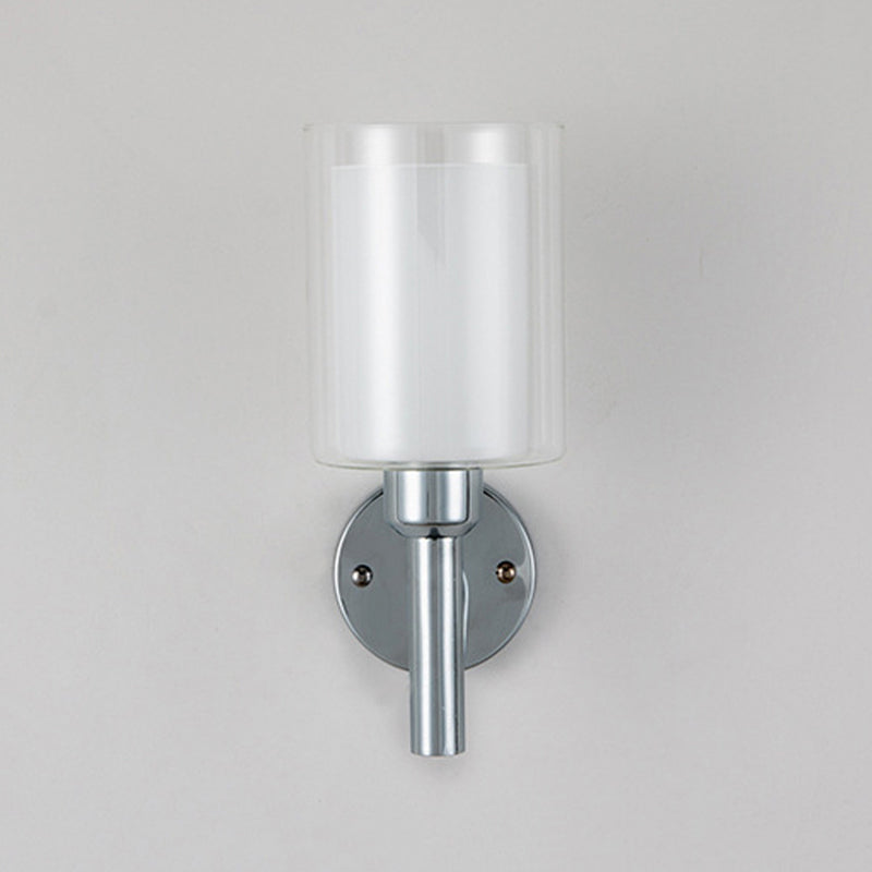 Minimalism Wall Sconce Cylinder-Shade Wall Light Fixture with Glass for Bedroom