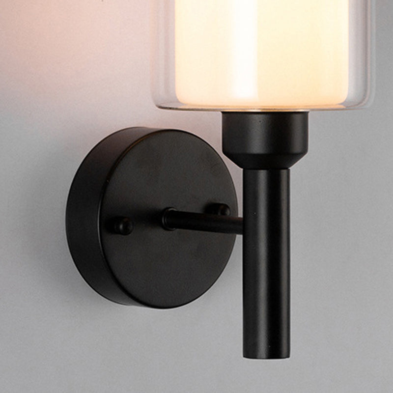 Minimalism Wall Sconce Cylinder-Shade Wall Light Fixture with Glass for Bedroom