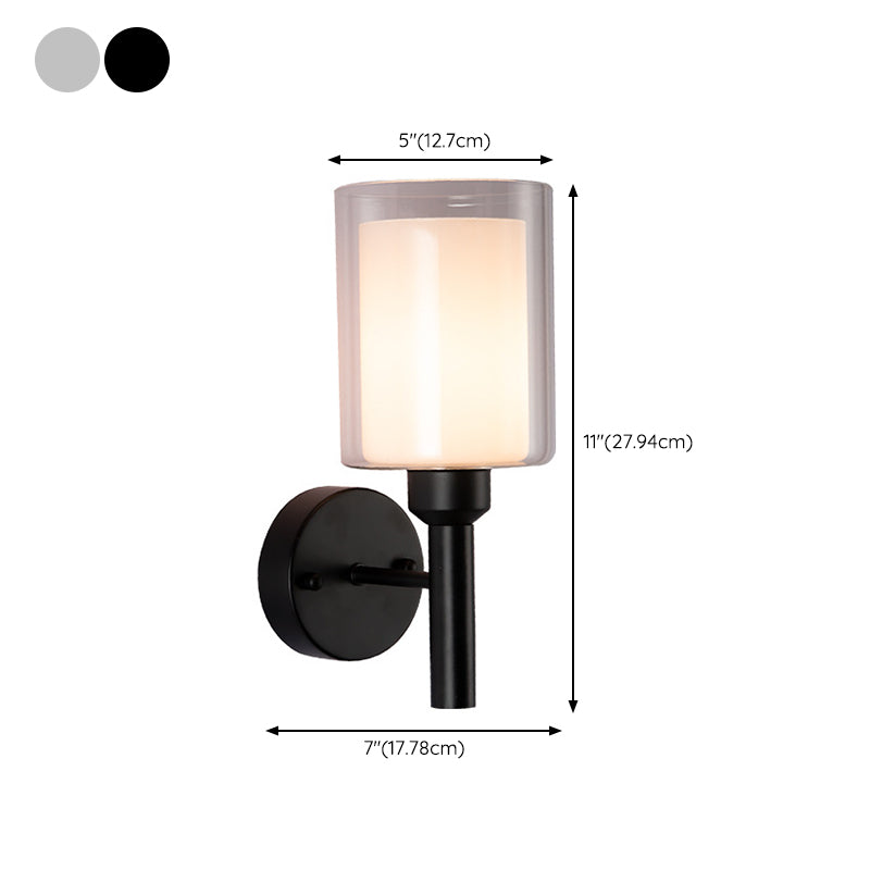 Minimalism Wall Sconce Cylinder-Shade Wall Light Fixture with Glass for Bedroom