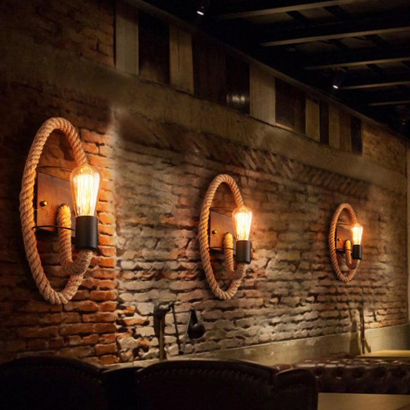 Geometric Wall Light Fixture Modern Rope 1 Light Wall Sconce in Black