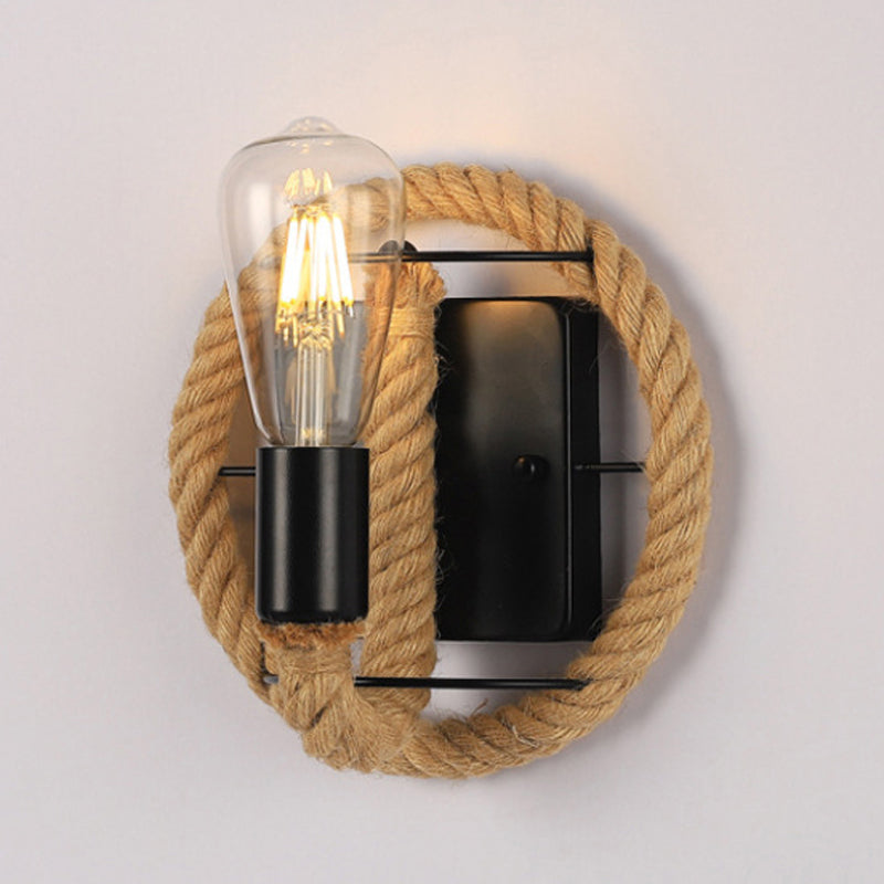 Geometric Wall Light Fixture Modern Rope 1 Light Wall Sconce in Black