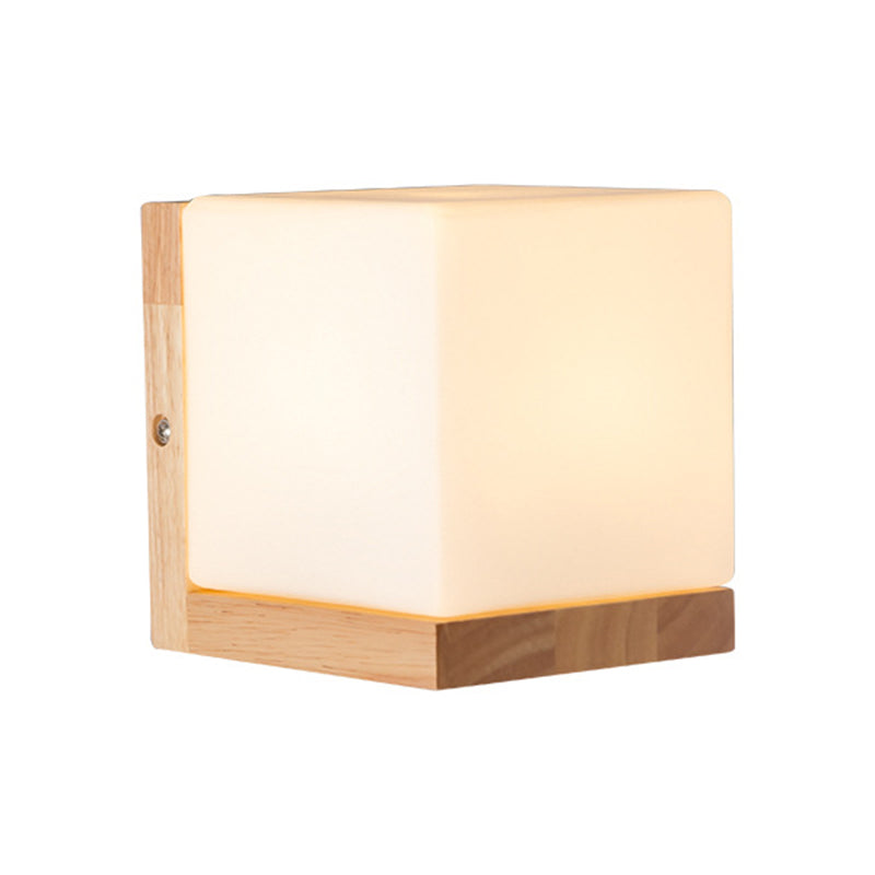 Modern Style Square Wall Light Wood 1 Light Sconces for Bedroom