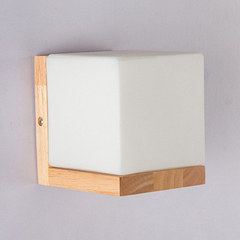 Modern Style Square Wall Light Wood 1 Light Sconces for Bedroom