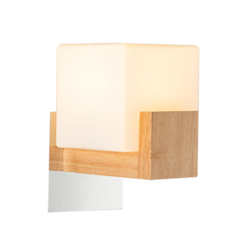 Modern Style Square Shade Wall Light Wood 1 Light Sconces for Bedroom