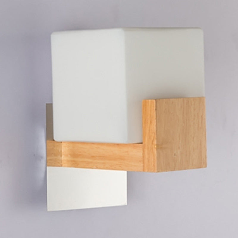 Modern Style Square Shade Wall Light Wood 1 Light Sconces for Bedroom
