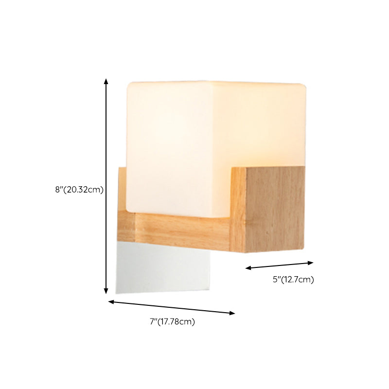Modern Style Square Shade Wall Light Wood 1 Light Sconces for Bedroom