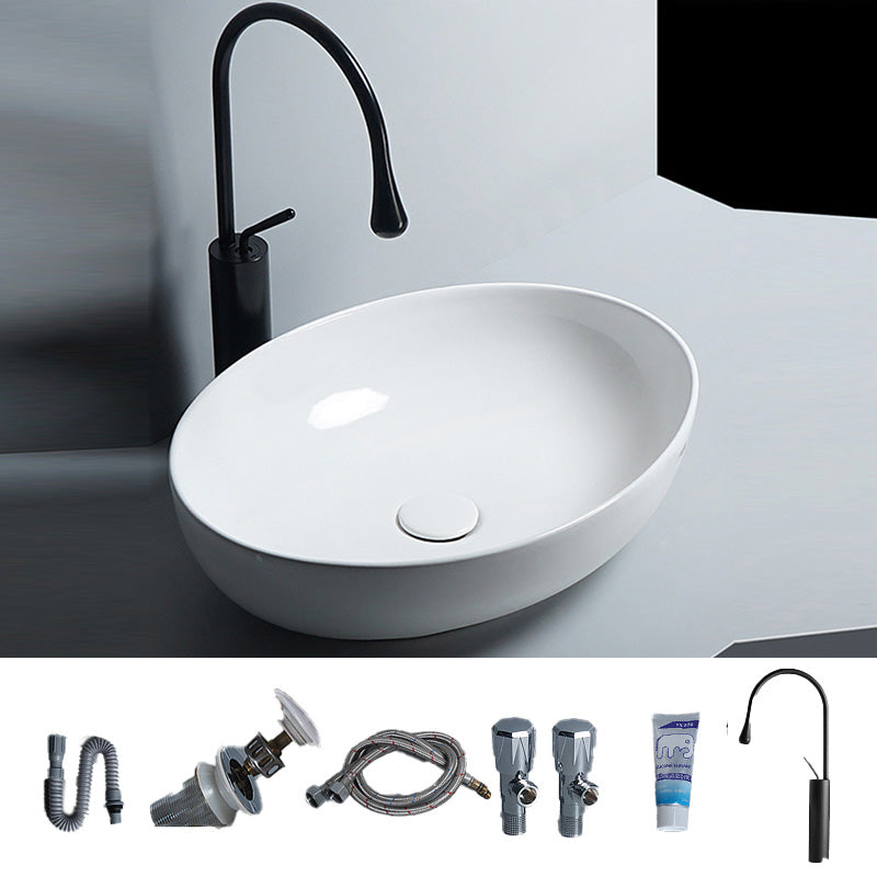 Modern Bathroom Sink Porcelain Round Vessel Lavatory Sink with Pop-Up Drain