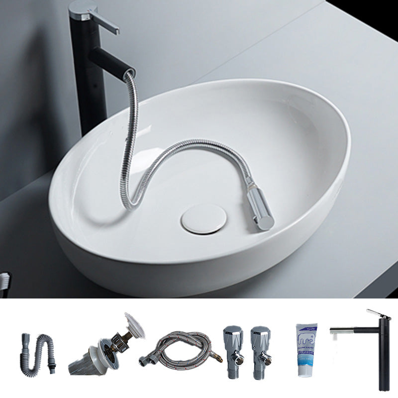 Modern Bathroom Sink Porcelain Round Vessel Lavatory Sink with Pop-Up Drain