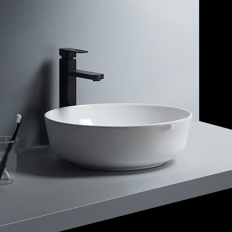 Modern Bathroom Sink Porcelain Round Vessel Lavatory Sink with Pop-Up Drain