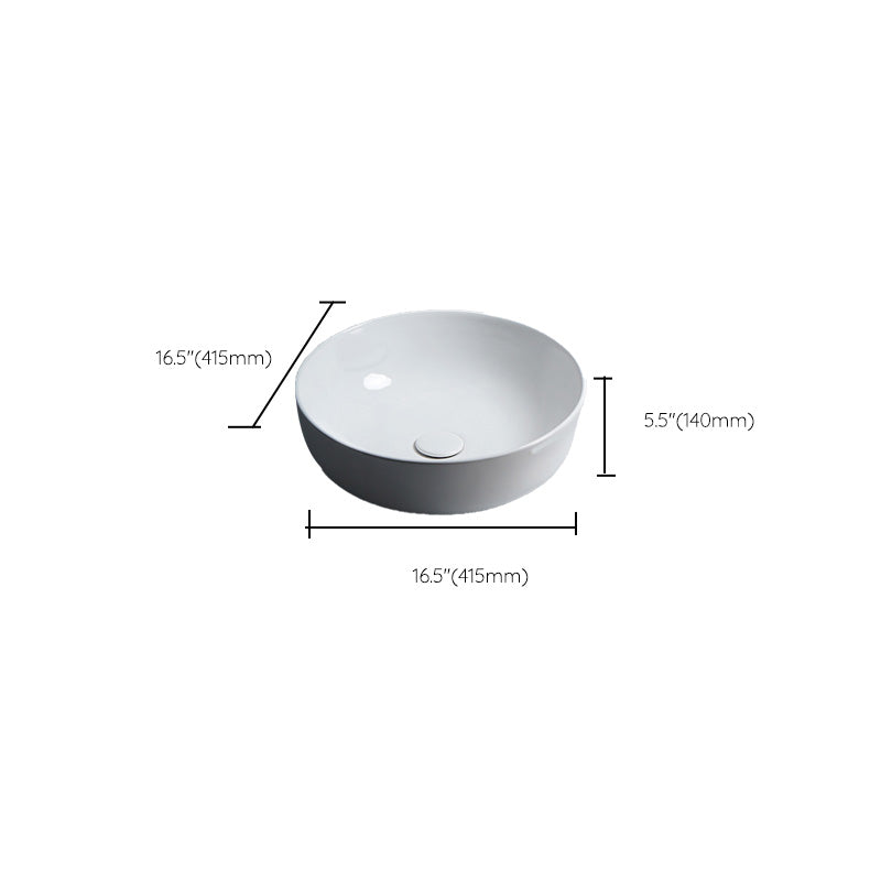 Modern Bathroom Sink Porcelain Round Vessel Lavatory Sink with Pop-Up Drain