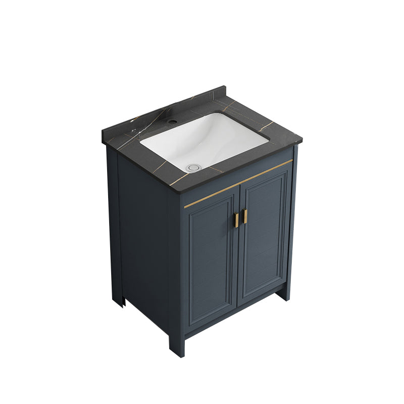 Blue Bathroom Vanity Metal Frame Single Sink Rectangle Mirror Bath Vanity with 2 Doors