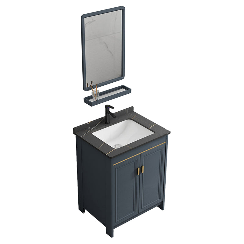 Blue Bathroom Vanity Metal Frame Single Sink Rectangle Mirror Bath Vanity with 2 Doors