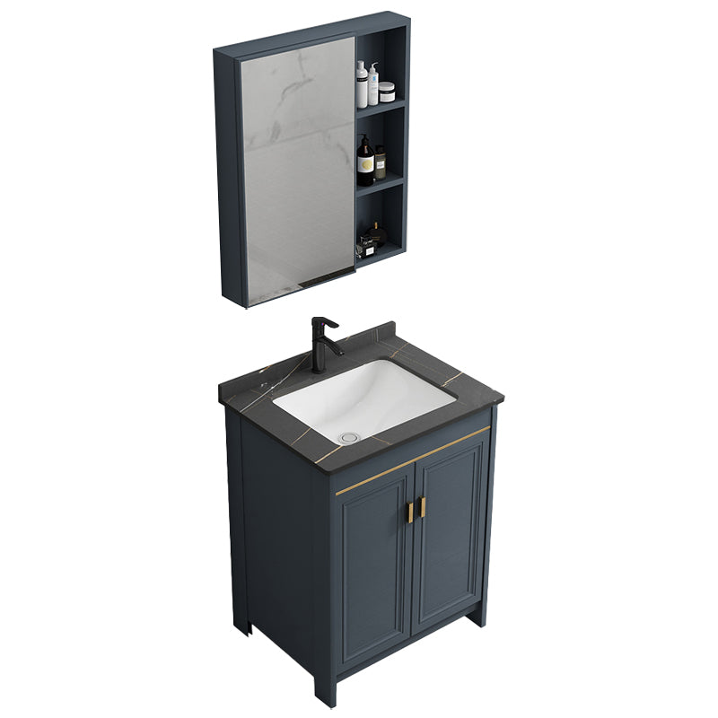 Blue Bathroom Vanity Metal Frame Single Sink Rectangle Mirror Bath Vanity with 2 Doors