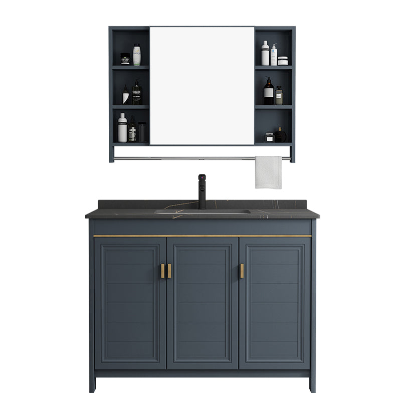 Blue Bathroom Vanity Metal Frame Single Sink Rectangle Mirror Bath Vanity with 2 Doors