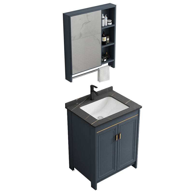 Blue Bathroom Vanity Metal Frame Single Sink Rectangle Mirror Bath Vanity with 2 Doors