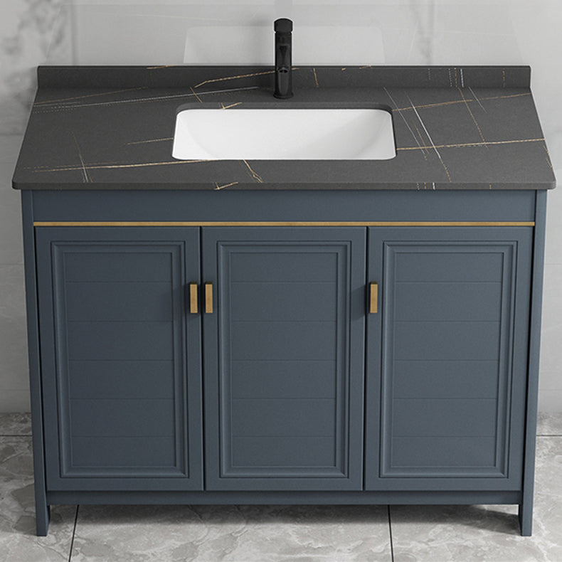 Blue Bathroom Vanity Metal Frame Single Sink Rectangle Mirror Bath Vanity with 2 Doors