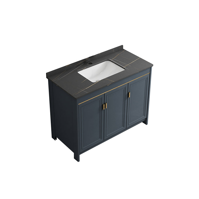 Blue Bathroom Vanity Metal Frame Single Sink Rectangle Mirror Bath Vanity with 2 Doors