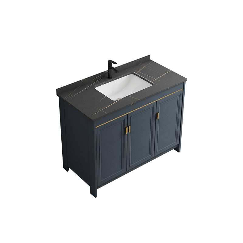 Blue Bathroom Vanity Metal Frame Single Sink Rectangle Mirror Bath Vanity with 2 Doors