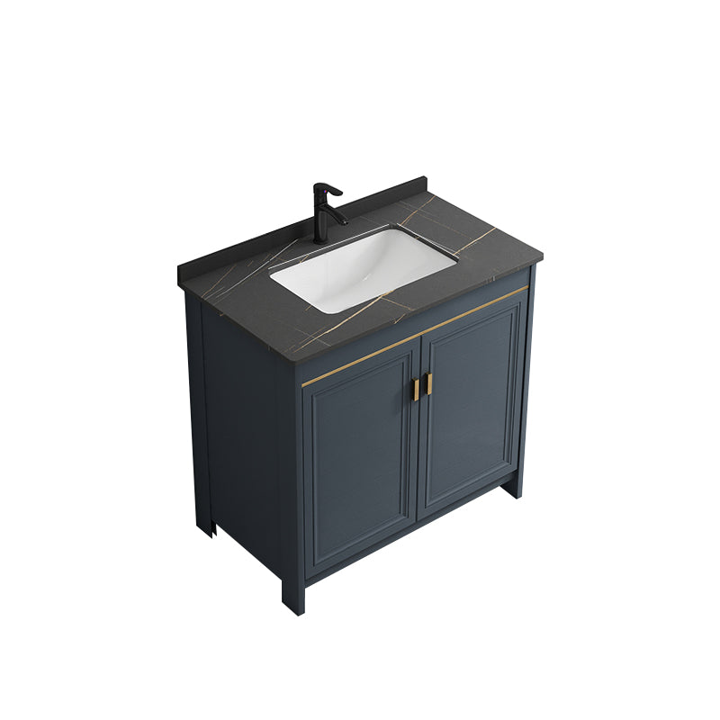 Blue Bathroom Vanity Metal Frame Single Sink Rectangle Mirror Bath Vanity with 2 Doors